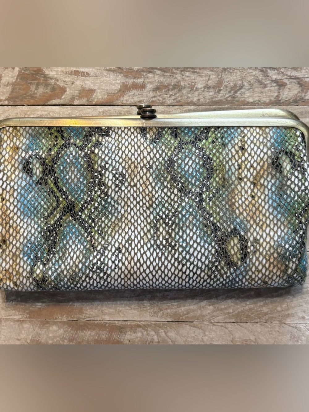 HOBO INTERNATIONAL Snake Print Leather Lauren Wallet Clutch